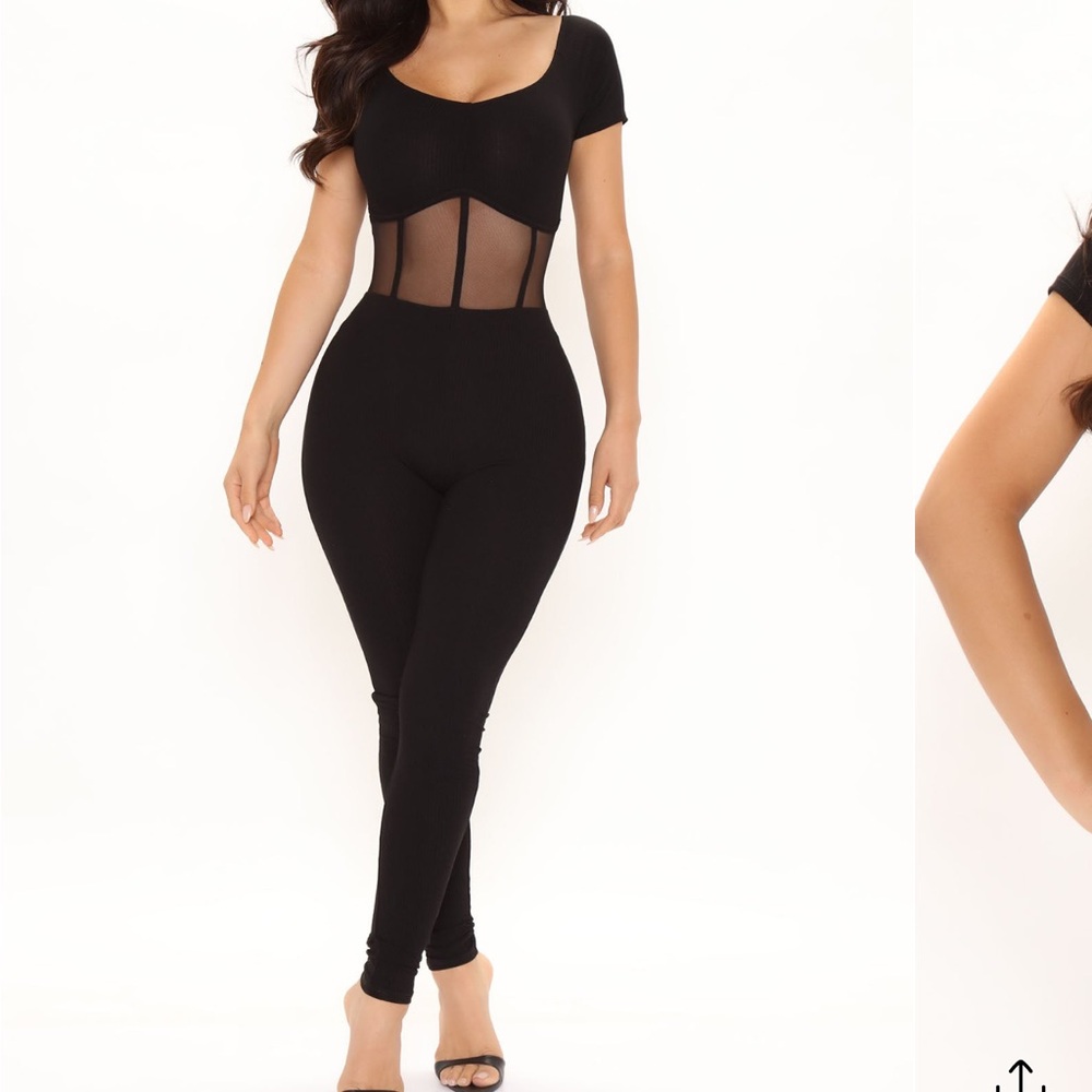 Fashion Nova Black Mesh Detail Jumpsuit